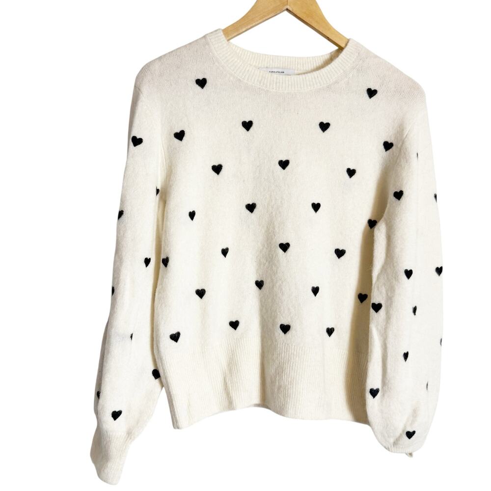 & Other Stories White Heart Embroidered Wool Alpaca Blend Crewneck Sweater S - Picture 2 of 7